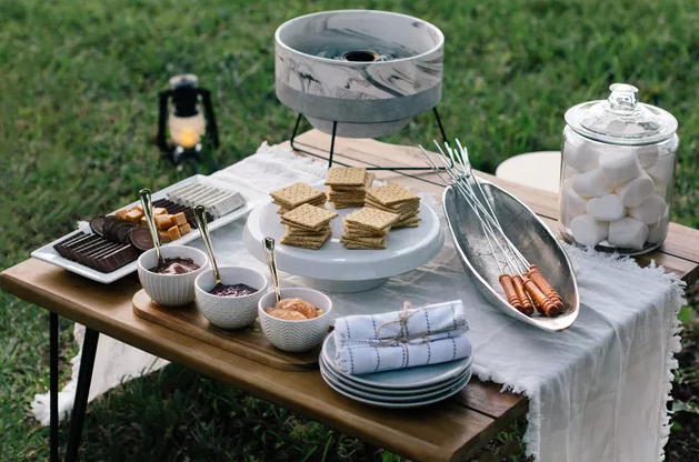 cheese and crackers on small table