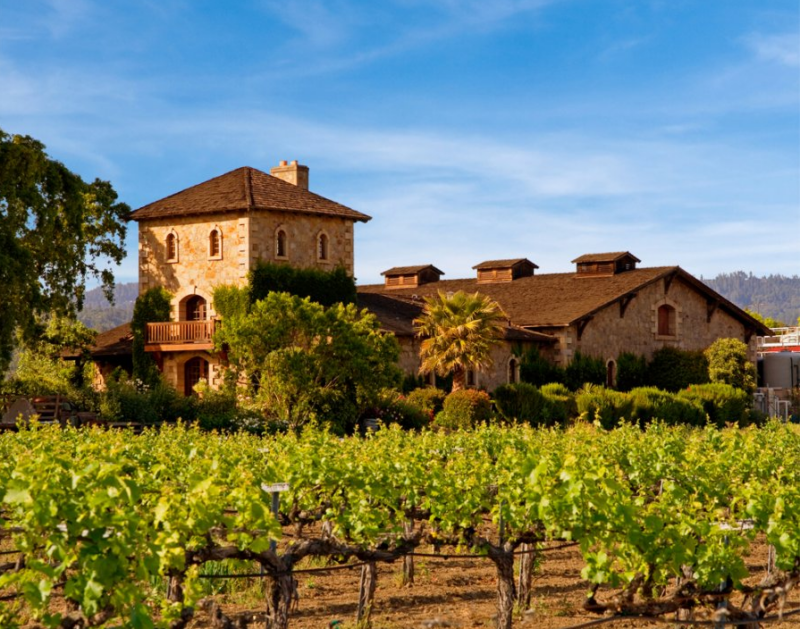 napa valley vineyard with home in the background