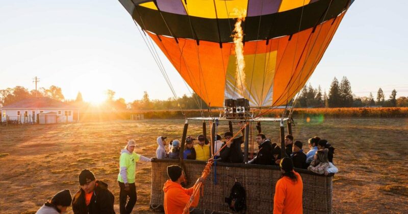 Hot air balloon at sunrise