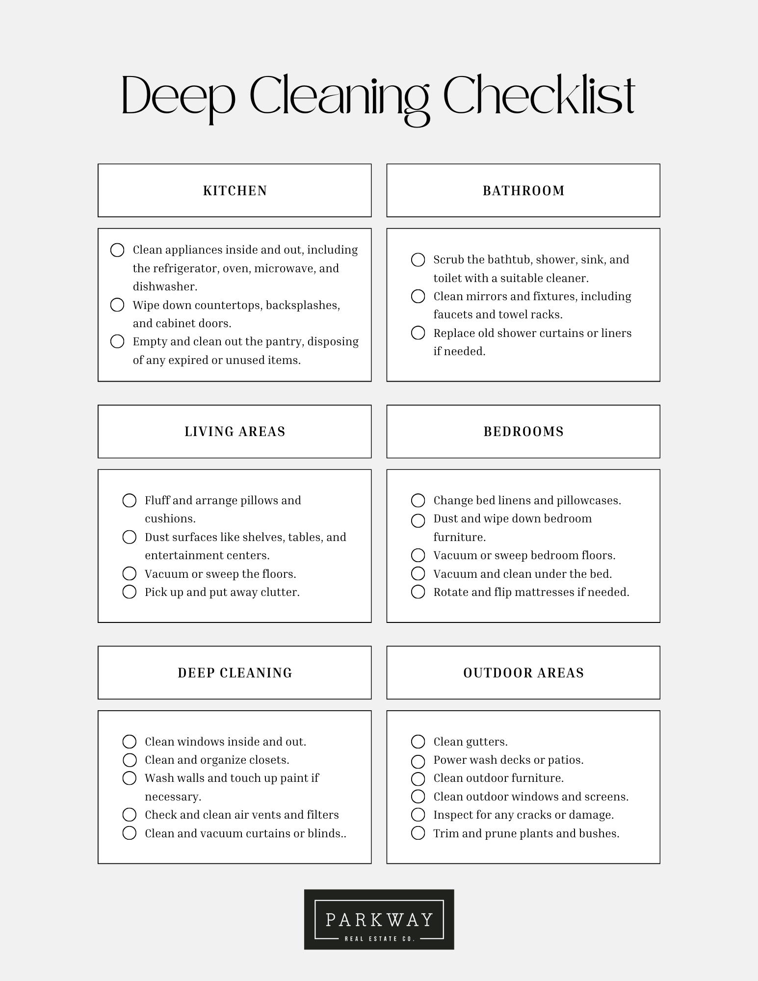 Deep cleaning checklist