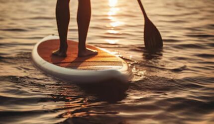 paddle boarder at sunset